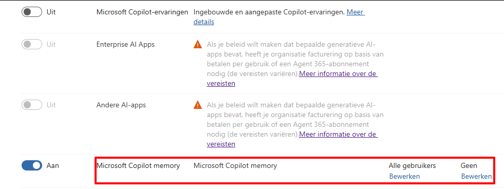 Bewaarbeleid voor Copilot geheugen in Purview