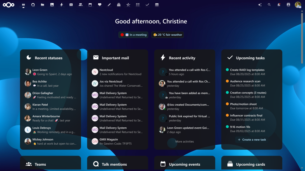 Nextcloud scherm