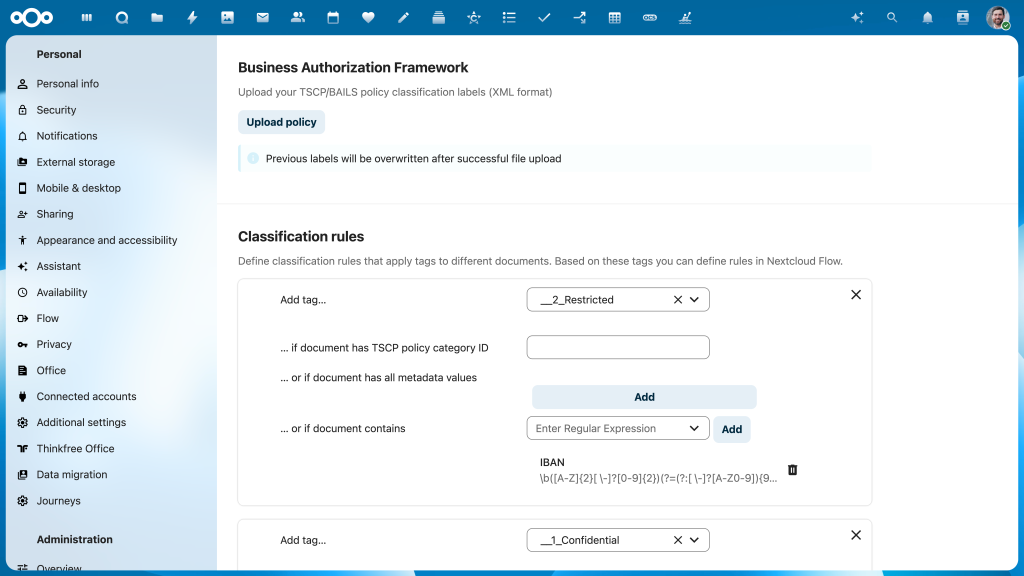 Nextcloud classificatie regels