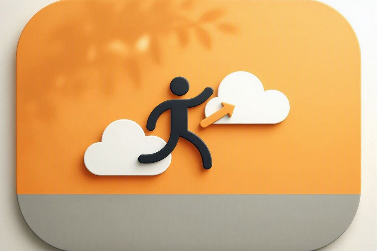 a person hopping from cloud to cloud